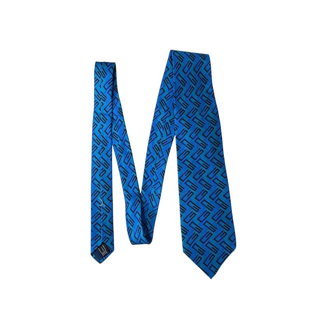 Gucci Silk Necktie Blue Geometric G Logo Print Made in Italy Designer Tie